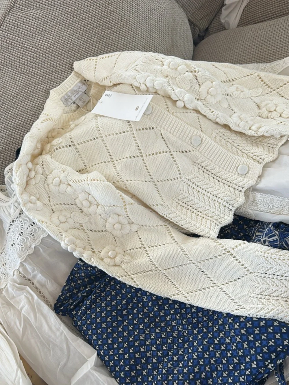 NWT Carolina Constas Cream Bundle Dress Knit Cardigan - Picture 1 of 3